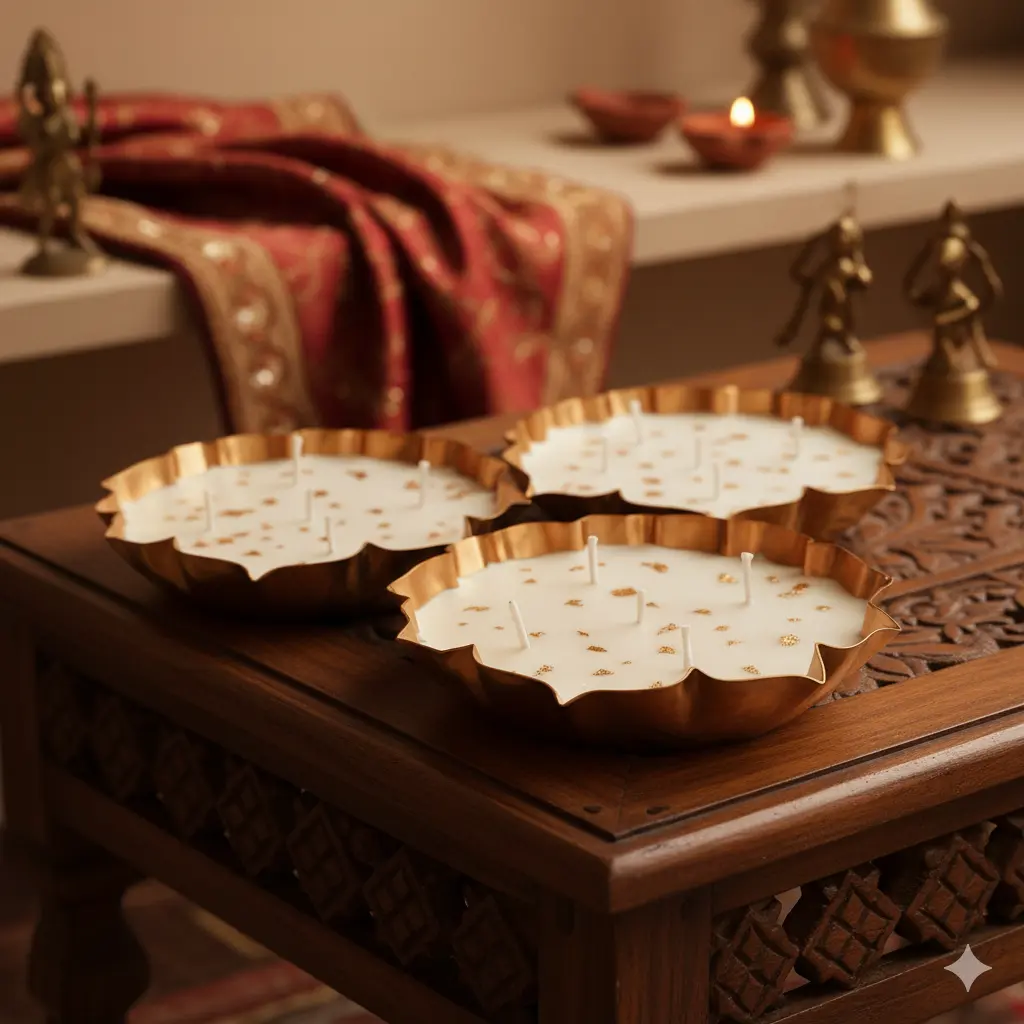 Premium Urli Candle with Gold Foil Candles | Pure Soy Scented Candle for Diwali, Home Decor, Festivals & Luxury Gifting